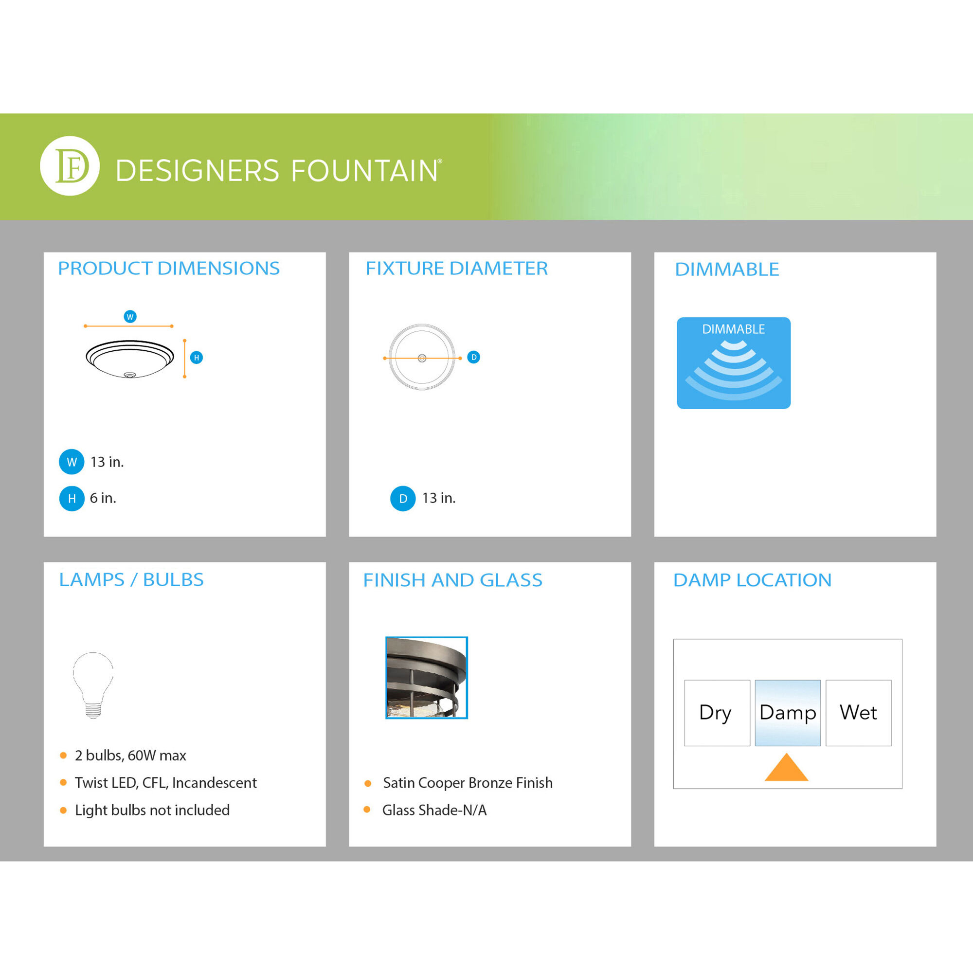 Anson 2 Light 13 inch Satin Copper Bronze Flushmount Ceiling Light